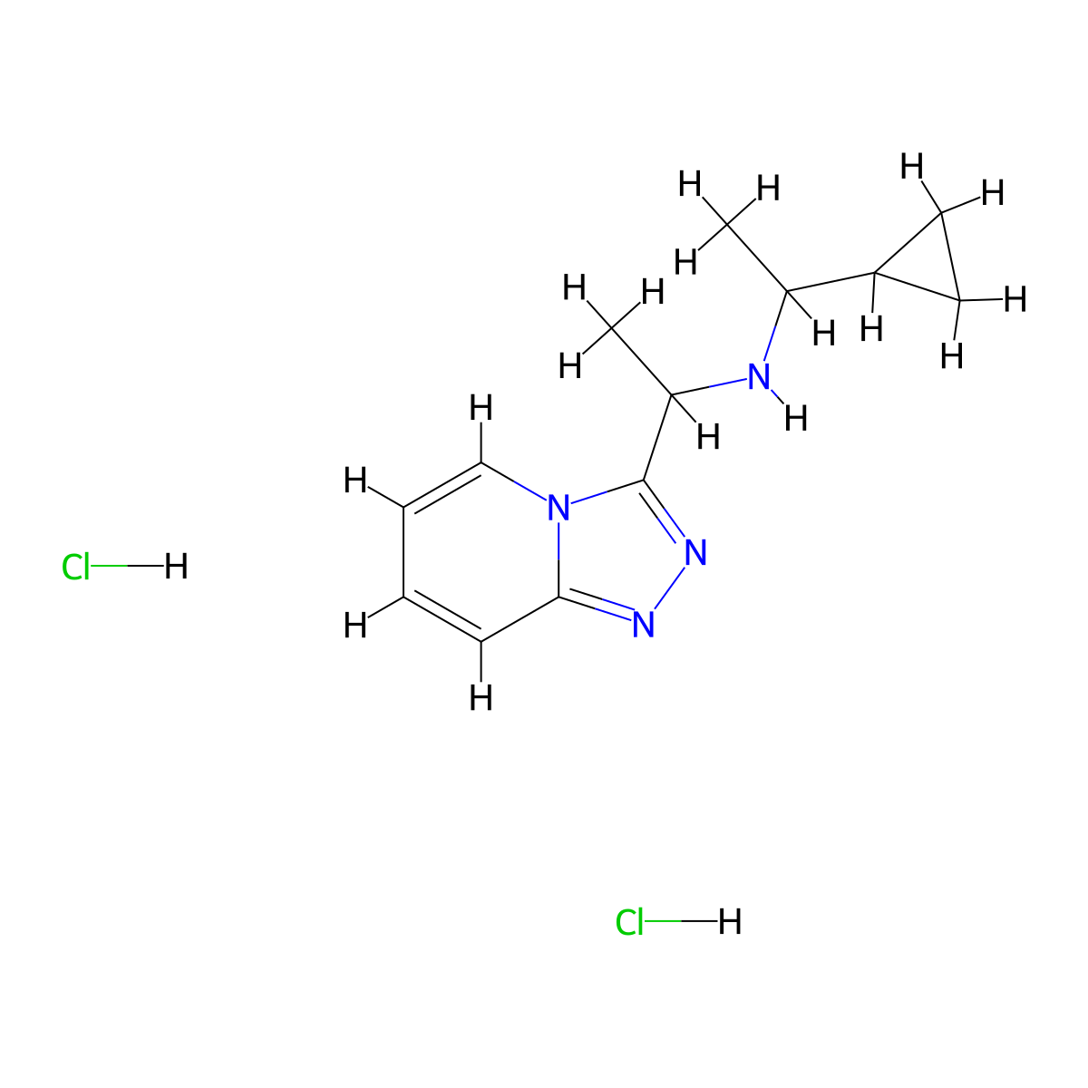 (1-Cyclopropylethyl)(1-{[1,2,4]triazolo[4,3-a]pyridin-3-yl}ethyl)amine dihydrochloride molecular structure, CAS 1258650-23-5