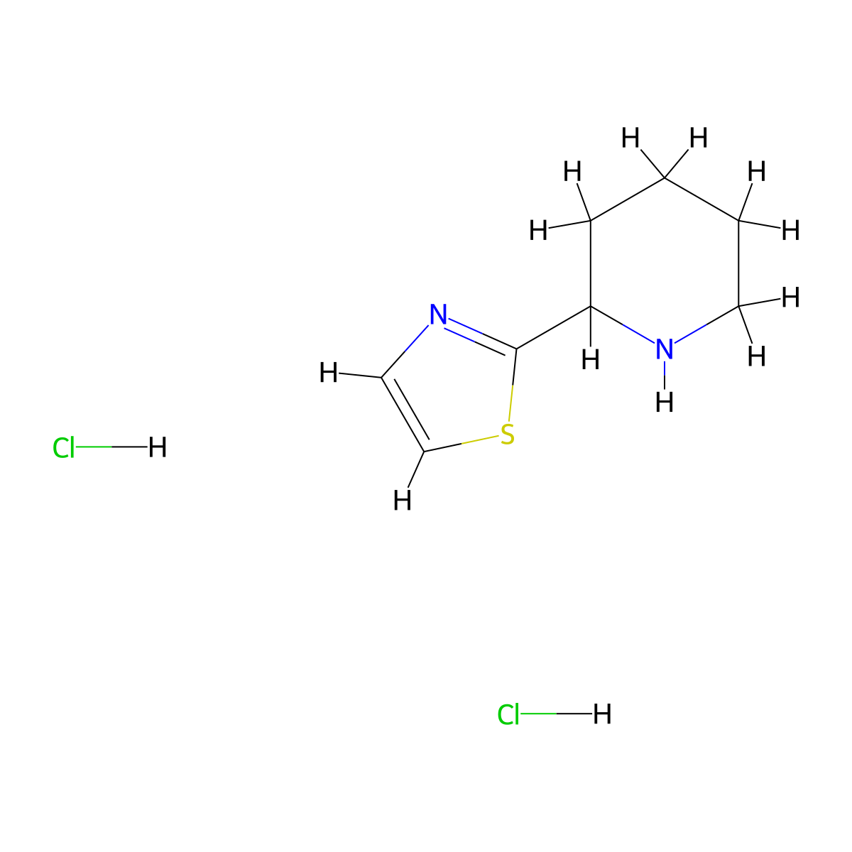 2-(1,3-Thiazol-2-yl)piperidine dihydrochloride molecular structure, CAS 1258650-24-6
