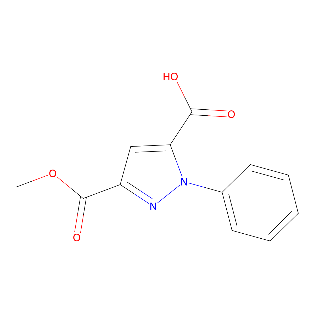 3-(methoxycarbonyl)-1-phenyl-1H-pyrazole-5-carboxylic acid molecular structure, CAS 1258650-37-1