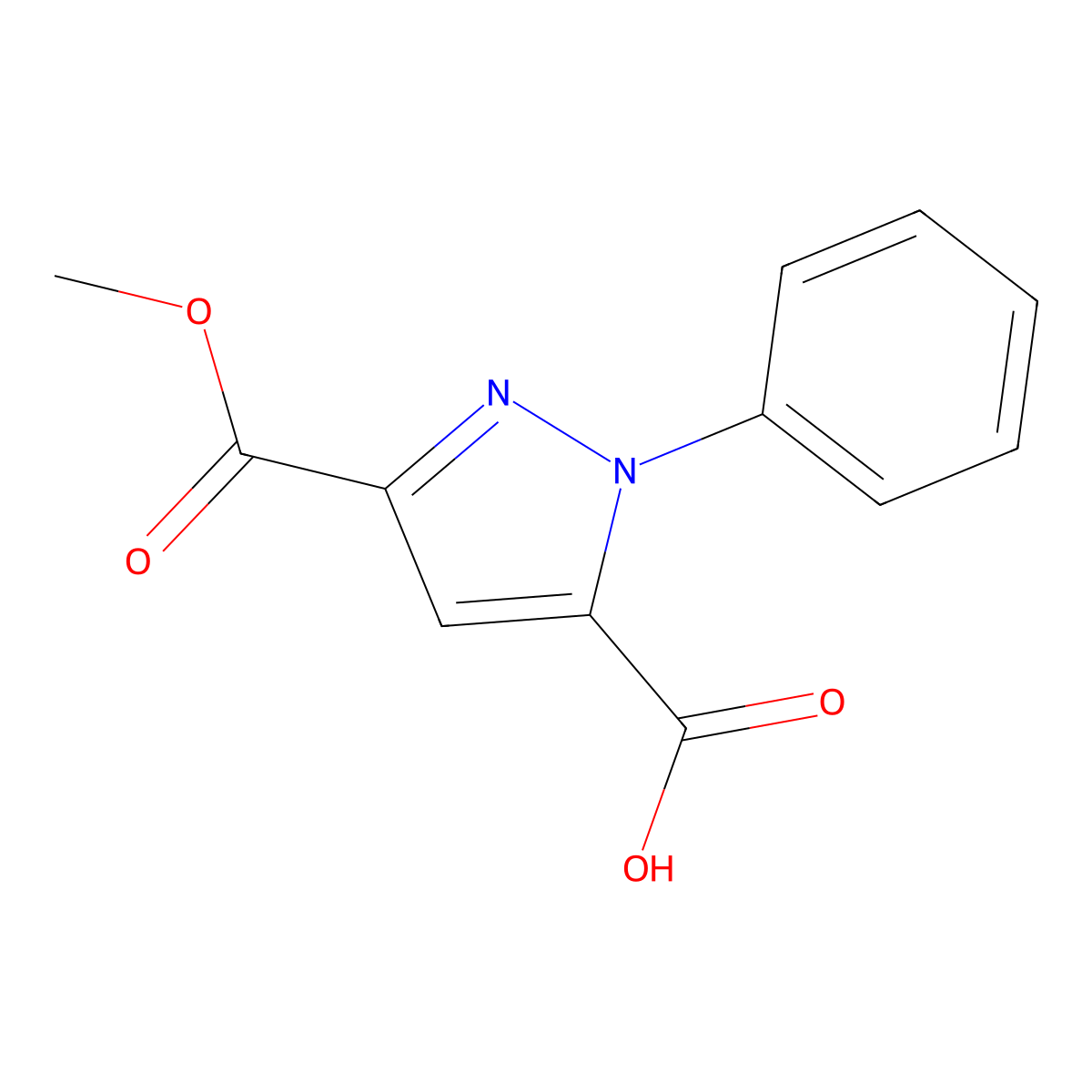 3-(methoxycarbonyl)-1-phenyl-1H-pyrazole-5-carboxylic acid molecular structure, CAS 1258650-37-1