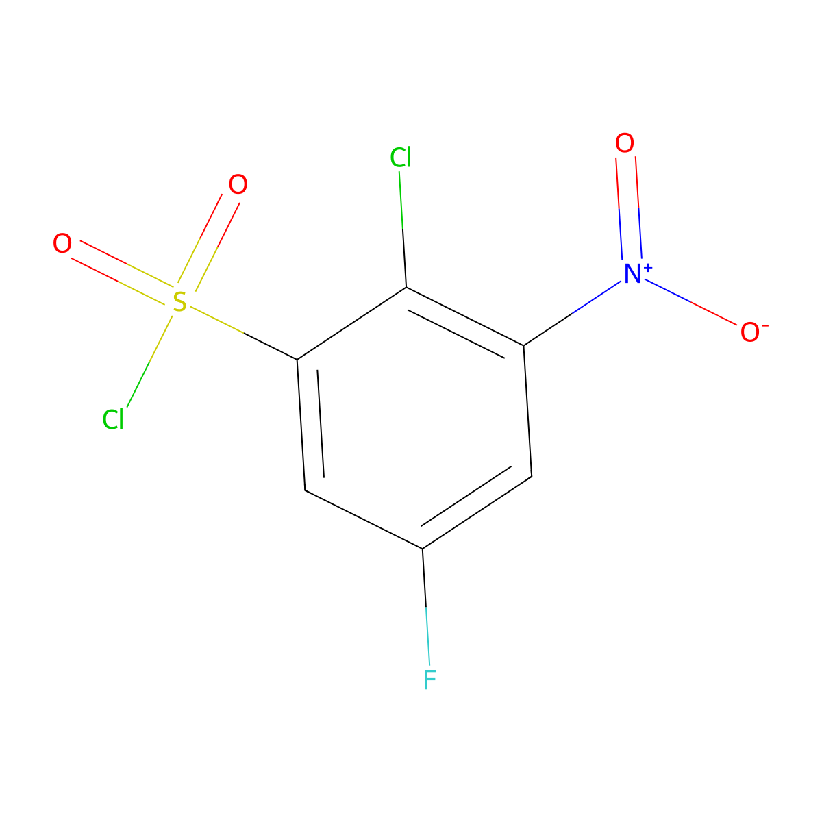 2-Chloro-5-fluoro-3-nitrobenzene-1-sulfonyl chloride molecular structure, CAS 1258650-43-9