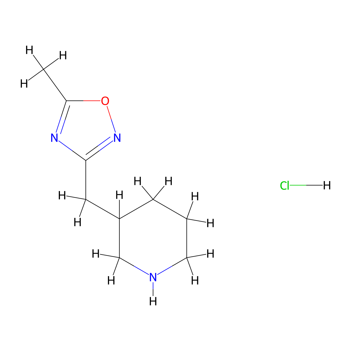 3-[(5-Methyl-1,2,4-oxadiazol-3-yl)methyl]piperidine hydrochloride molecular structure, CAS 1258650-44-0