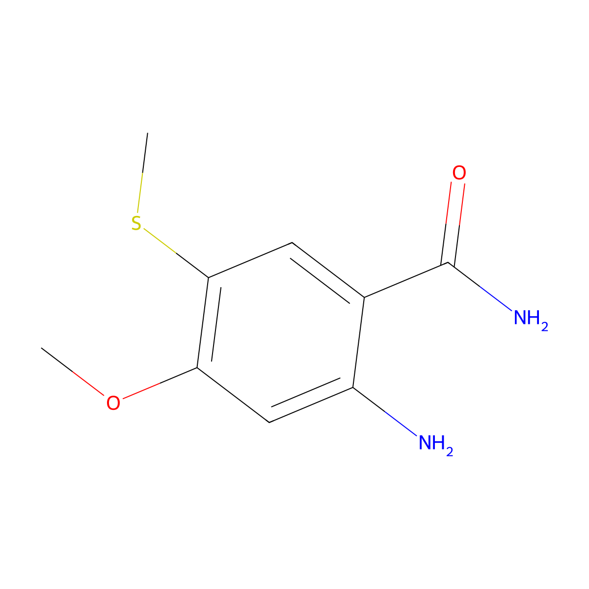 2-Amino-4-methoxy-5-(methylsulfanyl)benzamide molecular structure, CAS 1258650-50-8