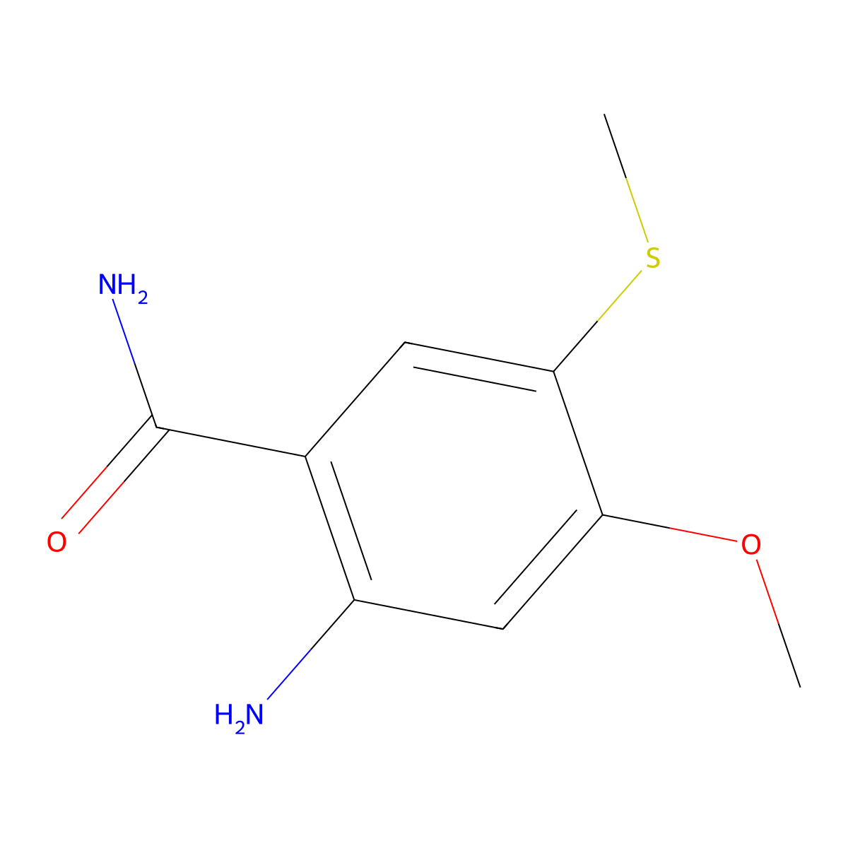 2-Amino-4-methoxy-5-(methylsulfanyl)benzamide molecular structure, CAS 1258650-50-8