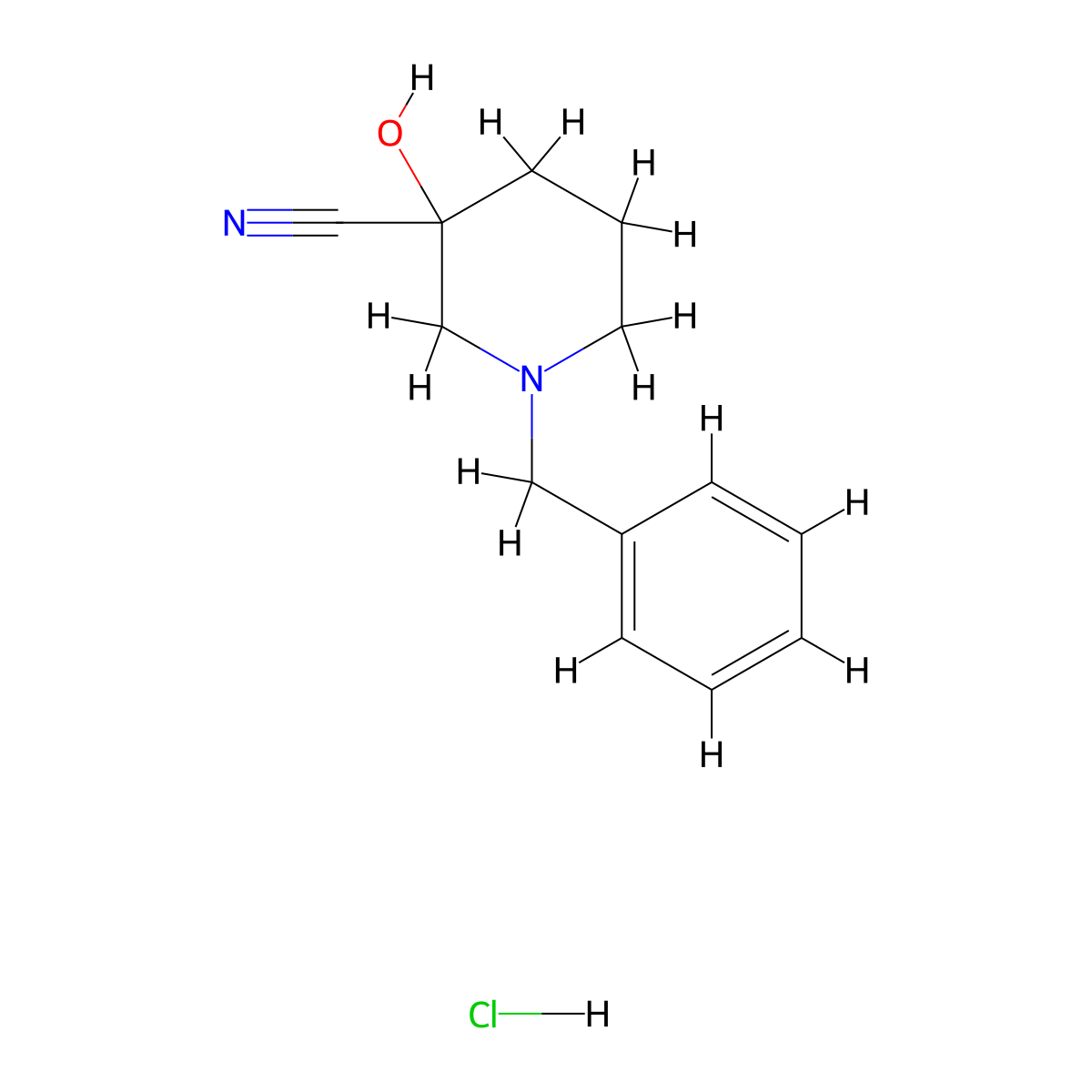 1-Benzyl-3-hydroxypiperidine-3-carbonitrile hydrochloride molecular structure, CAS 1258650-51-9
