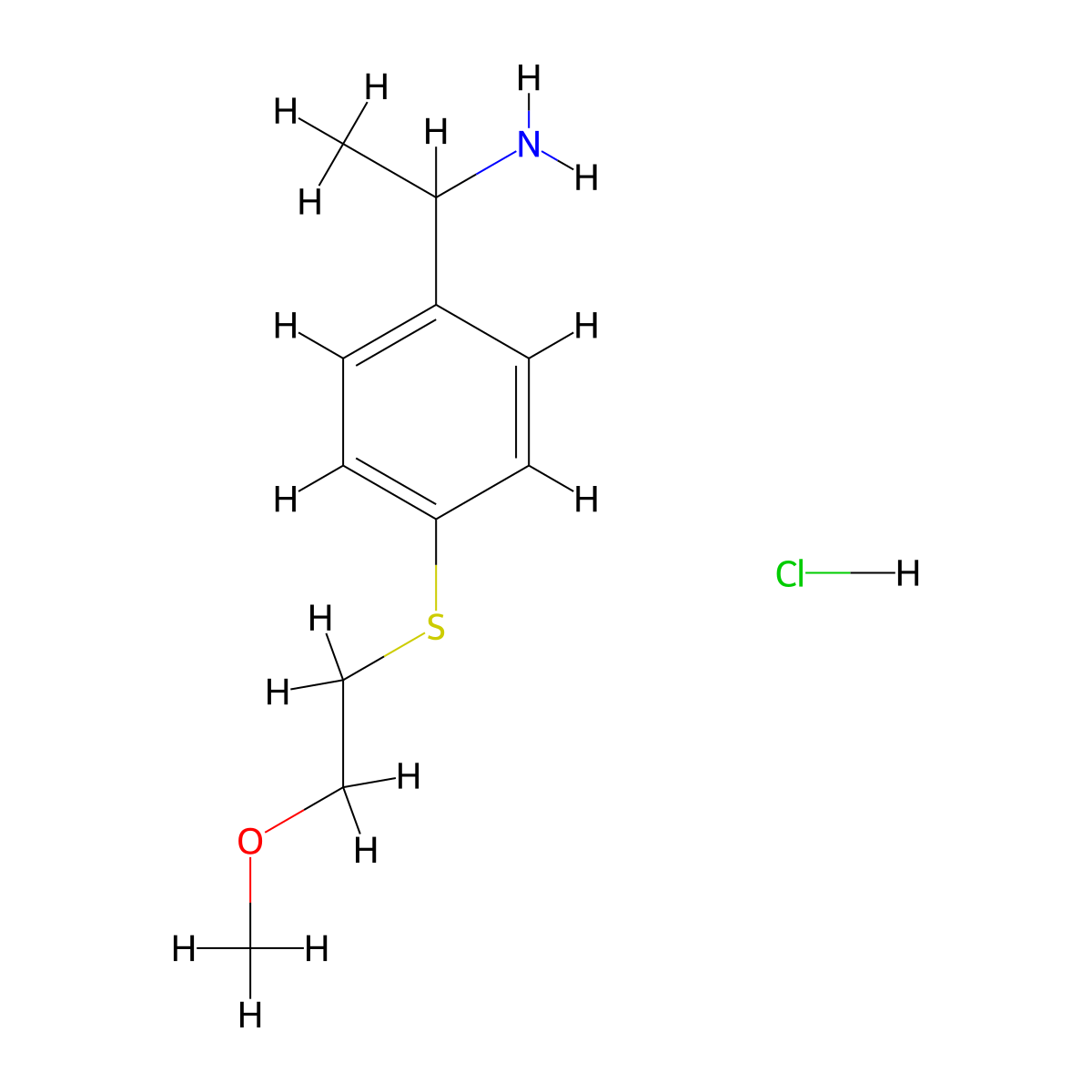 1-{4-[(2-Methoxyethyl)sulfanyl]phenyl}ethan-1-amine hydrochloride molecular structure, CAS 1258650-79-1