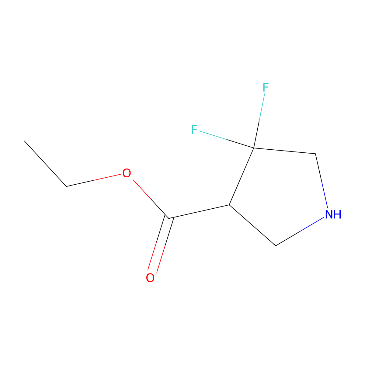 Ethyl 4,4-difluoropyrrolidine-3-carboxylate molecular structure, CAS 1258650-97-3