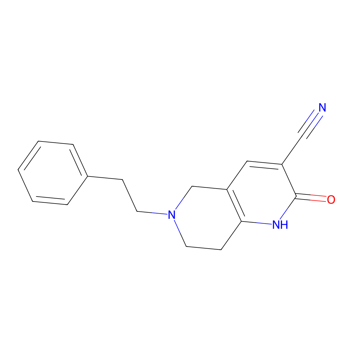 2-Oxo-6-(2-phenylethyl)-1,2,5,6,7,8-hexahydro-1,6-naphthyridine-3-carbonitrile molecular structure, CAS 1258651-17-0