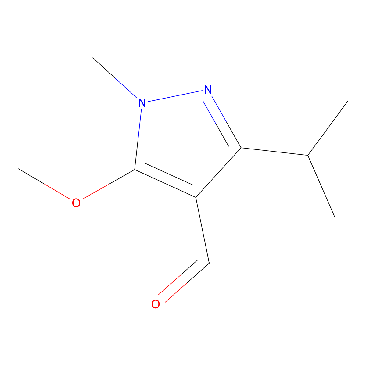 1H-Pyrazole-4-carboxaldehyde, 5-methoxy-1-methyl-3-(1-methylethyl)- molecular structure, CAS 1258651-69-2