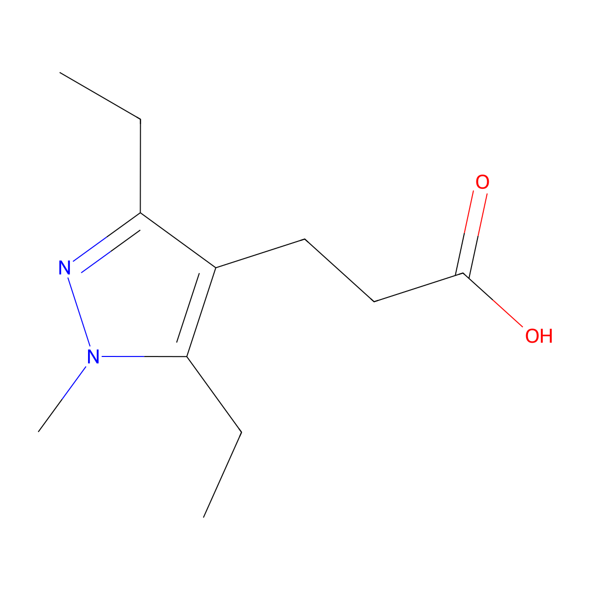 3-(3,5-diethyl-1-methyl-1H-pyrazol-4-yl)propanoic acid molecular structure, CAS 1258651-72-7