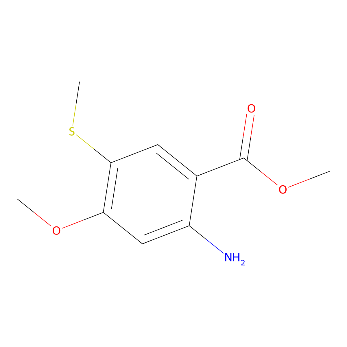 Methyl 2-amino-4-methoxy-5-(methylsulfanyl)benzoate molecular structure, CAS 1258651-82-9