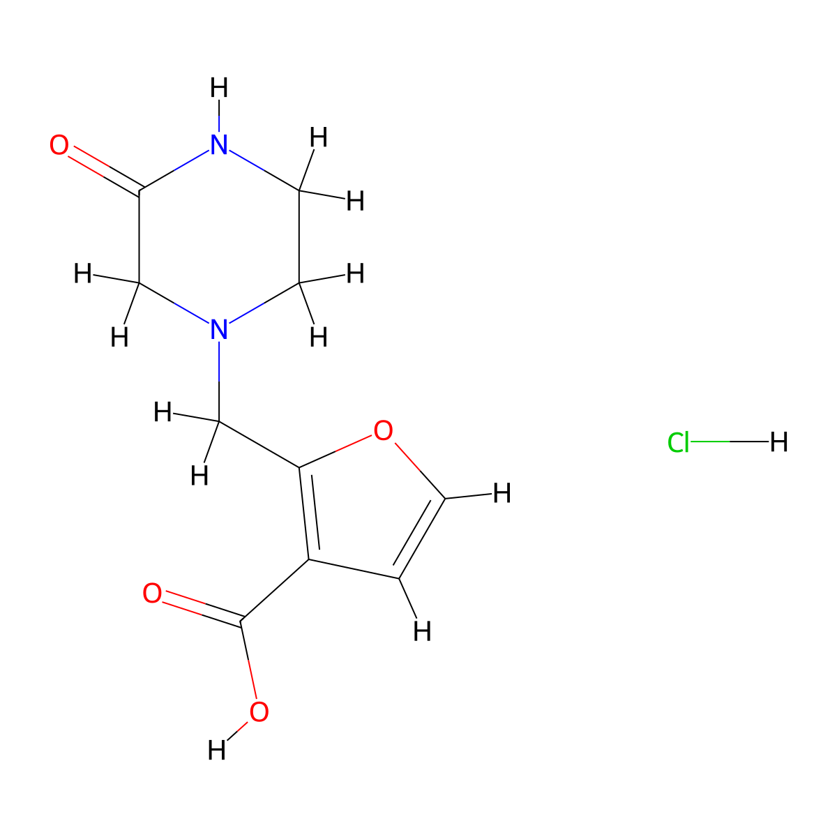 2-[(3-Oxopiperazin-1-yl)methyl]furan-3-carboxylic acid hydrochloride molecular structure, CAS 1258651-86-3