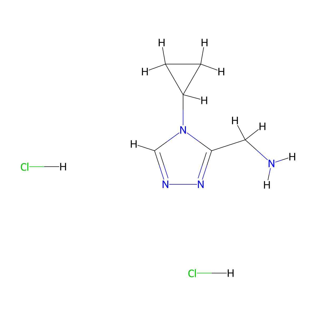 (4-cyclopropyl-4H-1,2,4-triazol-3-yl)methanamine dihydrochloride molecular structure, CAS 1258652-10-6