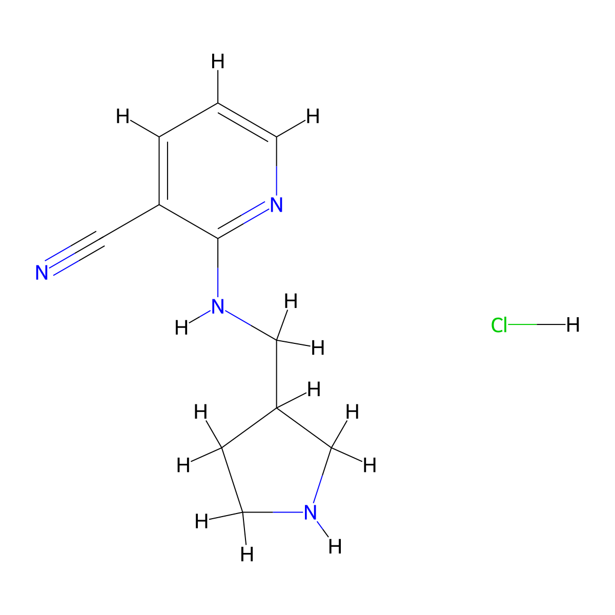 2-((Pyrrolidin-3-ylmethyl)amino)nicotinonitrile hydrochloride molecular structure, CAS 1258652-51-5