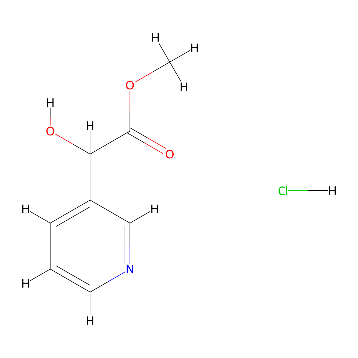 Methyl 2-hydroxy-2-(pyridin-3-yl)acetate hydrochloride molecular structure, CAS 1258652-52-6