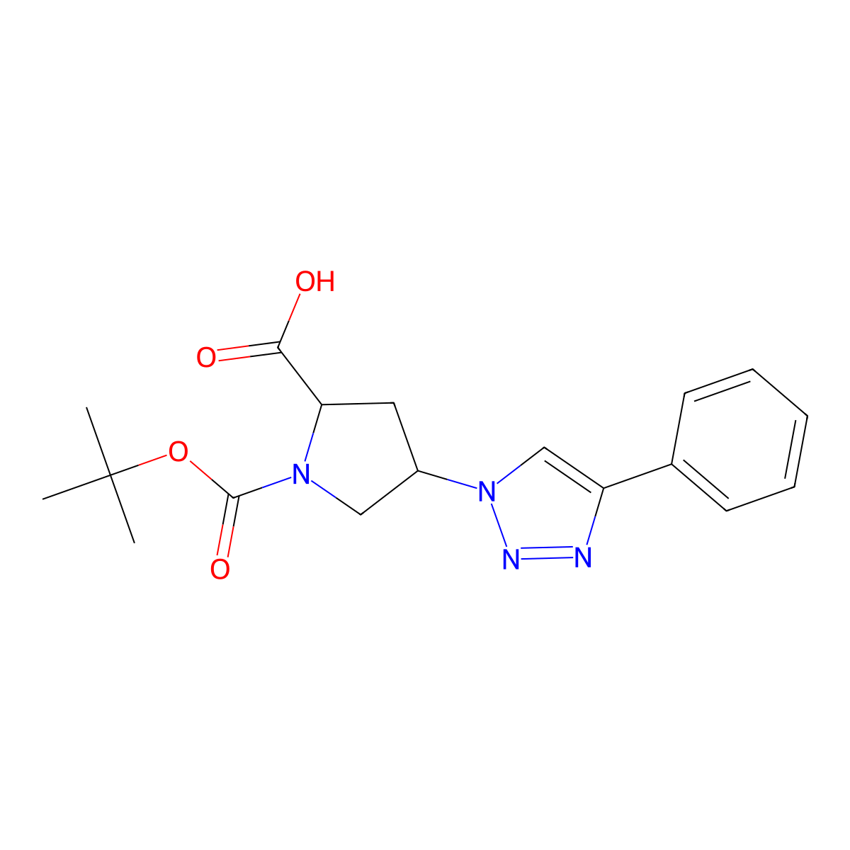 1-(tert-butoxycarbonyl)-4-(4-phenyl-1H-1,2,3-triazol-1-yl)pyrrolidine-2-carboxylic acid molecular structure, CAS 1258652-60-6