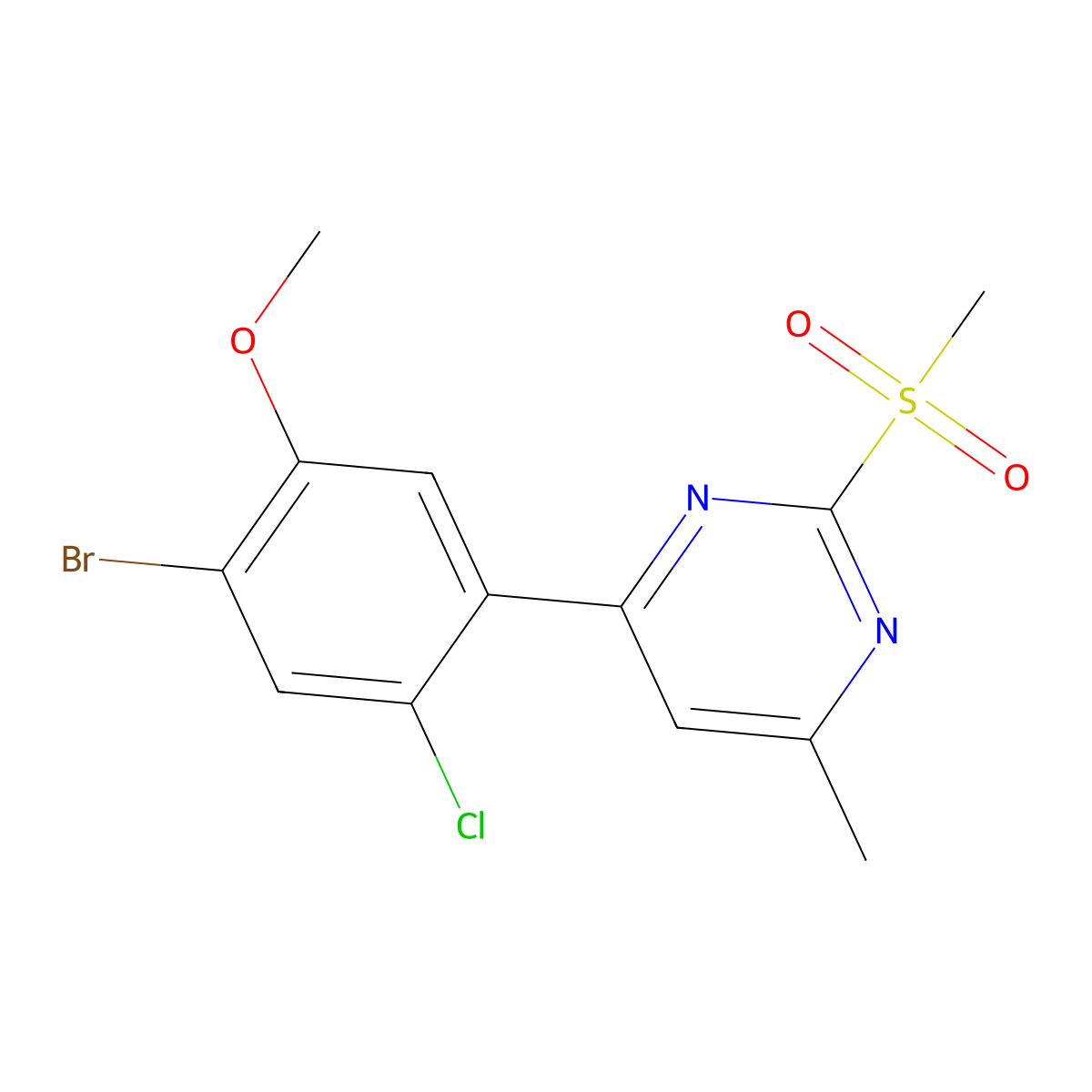 4-(4-Bromo-2-chloro-5-methoxyphenyl)-6-methyl-2-(methylsulfonyl)pyrimidine molecular structure, CAS 1258652-61-7