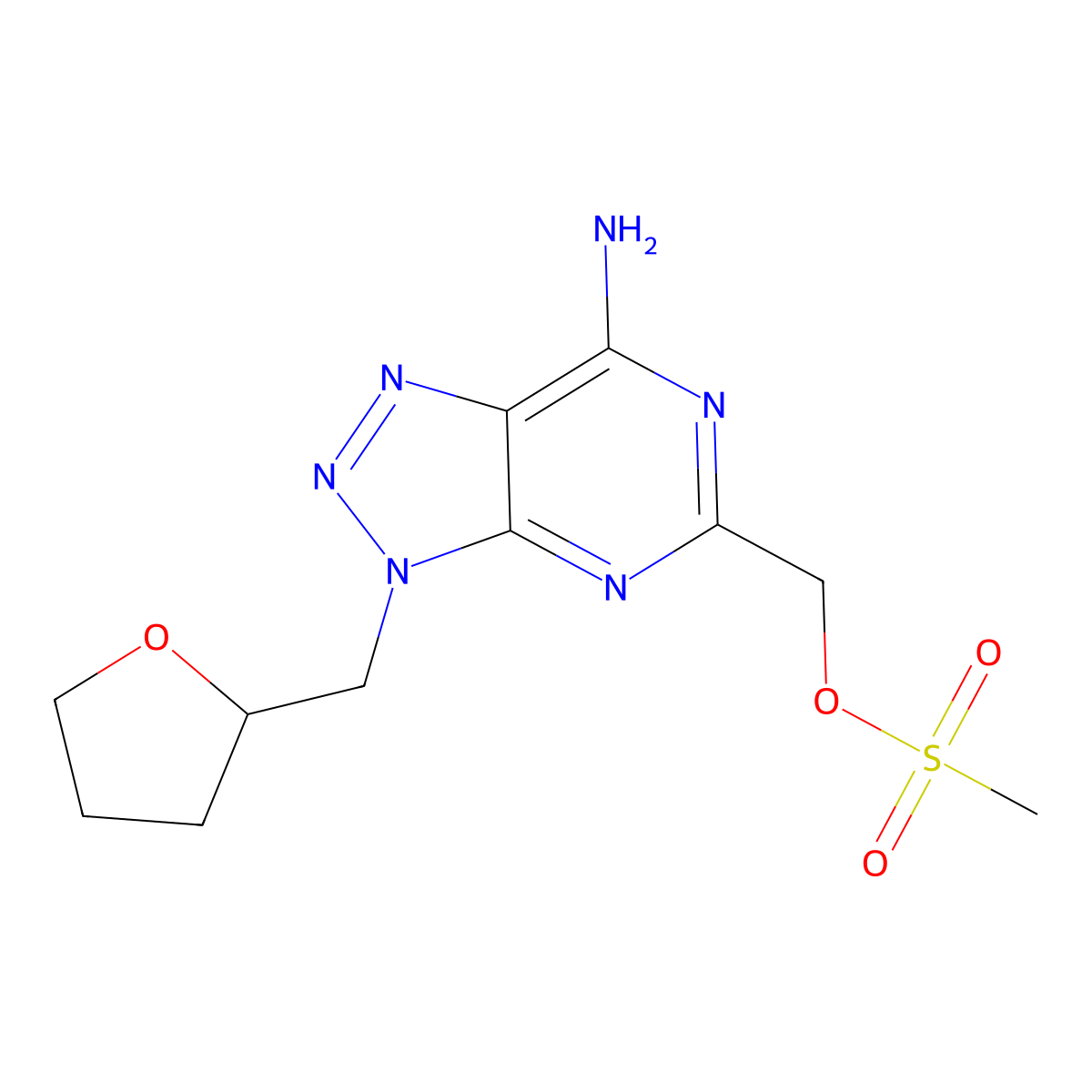 (7-amino-3-((tetrahydrofuran-2-yl)methyl)-3H-[1,2,3]triazolo[4,5-d]pyrimidin-5-yl)methyl methanesulfonate molecular structure, CAS 1258652-62-8