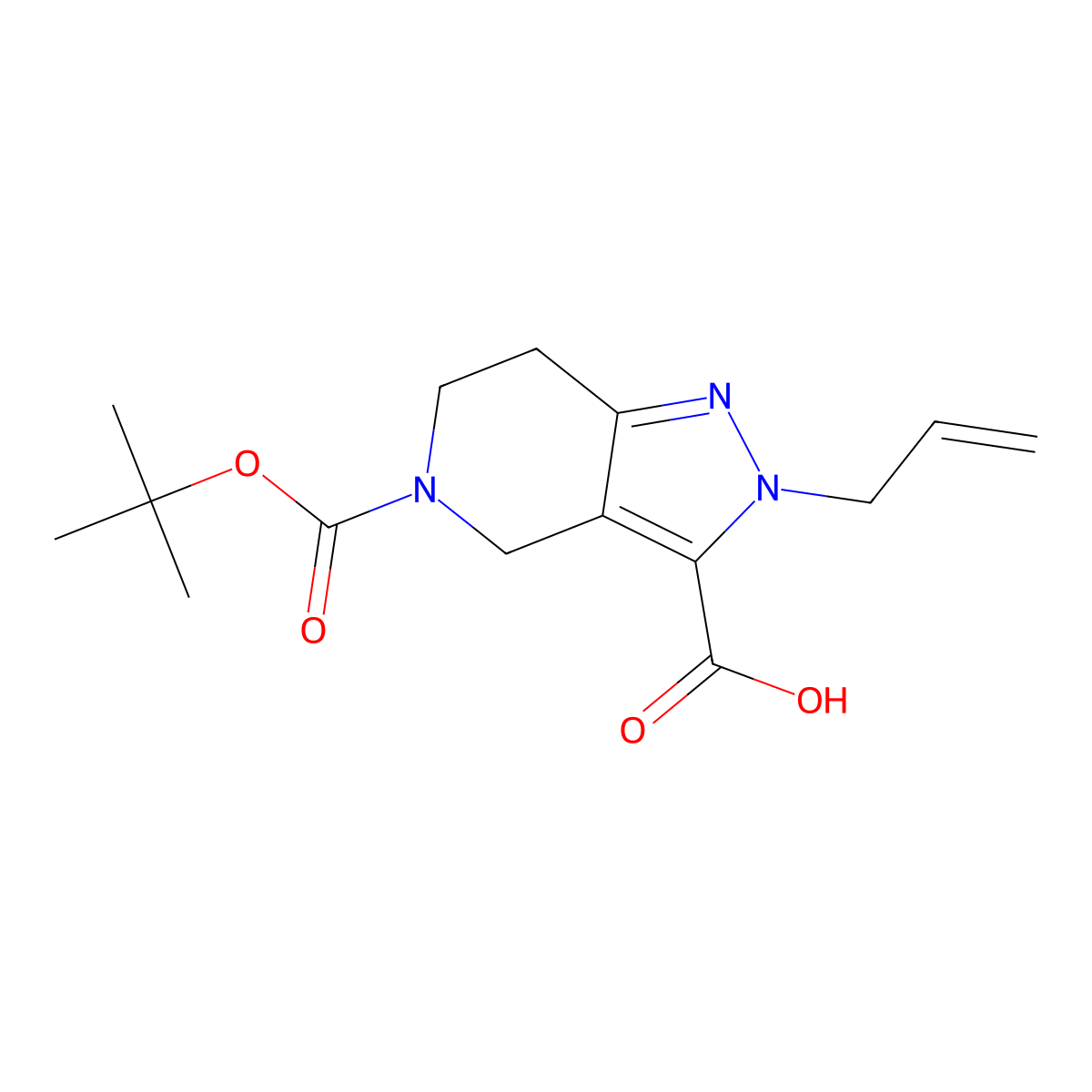 5-(tert-butoxycarbonyl)-2-allyl-4,5,6,7-tetrahydro-2H-pyrazolo[4,3-c]pyridine-3-carboxylic acid molecular structure, CAS 1258652-69-5