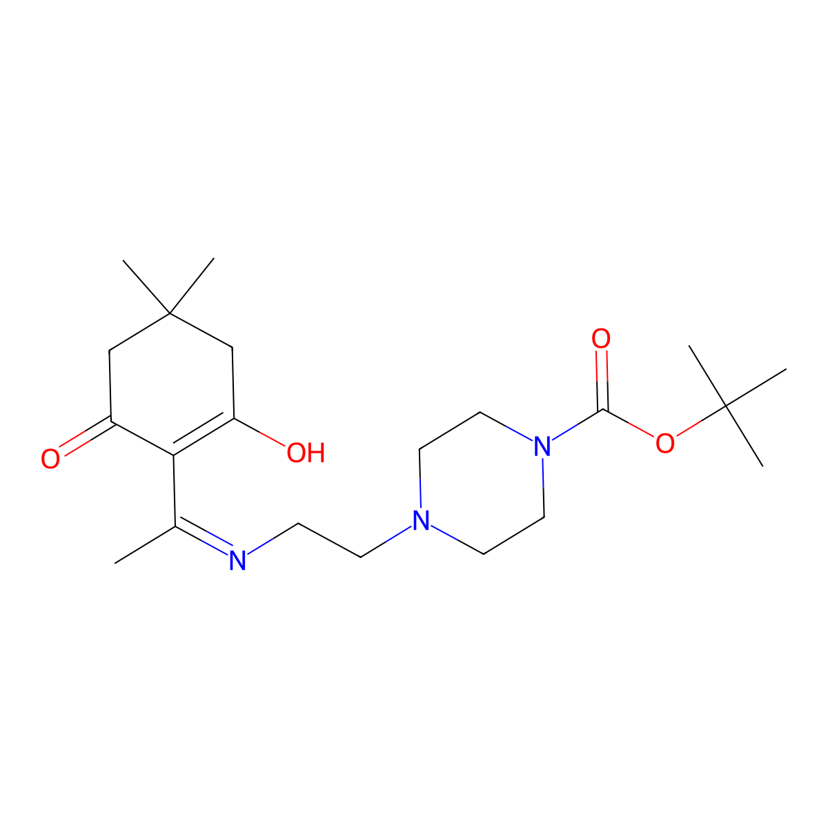 1-Boc-4-[2-[[1-(4,4-dimethyl-2,6-dioxocyclohexylidene)ethyl]amino]ethyl]piperazine molecular structure, CAS 1258652-71-9