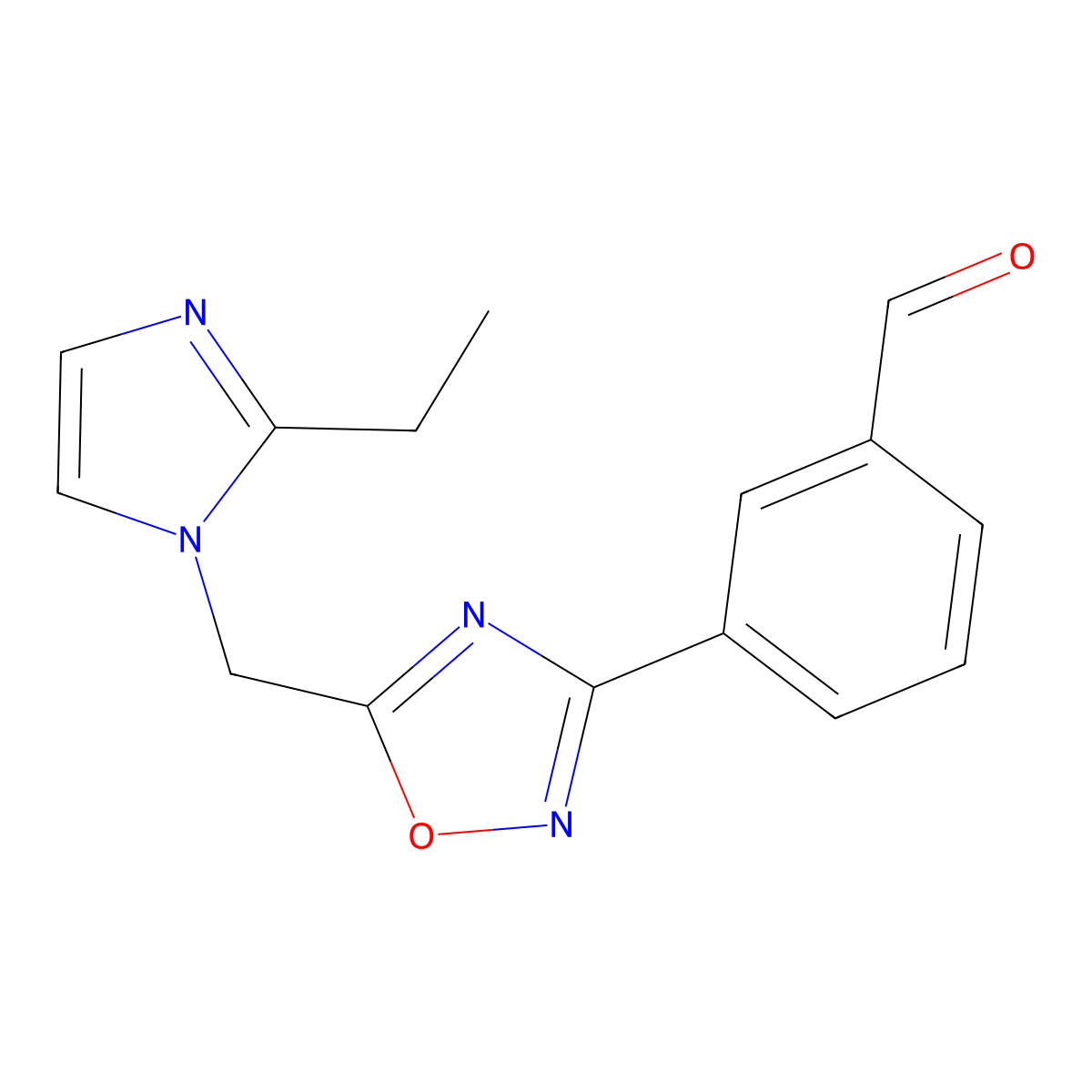 3-(5-((2-ethyl-1H-imidazol-1-yl)methyl)-1,2,4-oxadiazol-3-yl)benzaldehyde molecular structure, CAS 1258652-75-3
