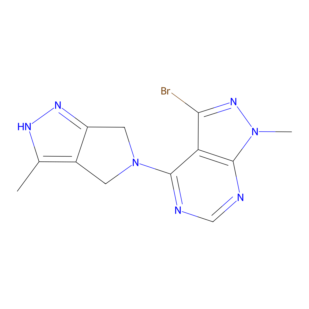 3-bromo-1-methyl-4-(3-methylpyrrolo[3,4-c]pyrazol-5(1H,4H,6H)-yl)-1H-pyrazolo[3,4-d]pyrimidine molecular structure, CAS 1258652-81-1