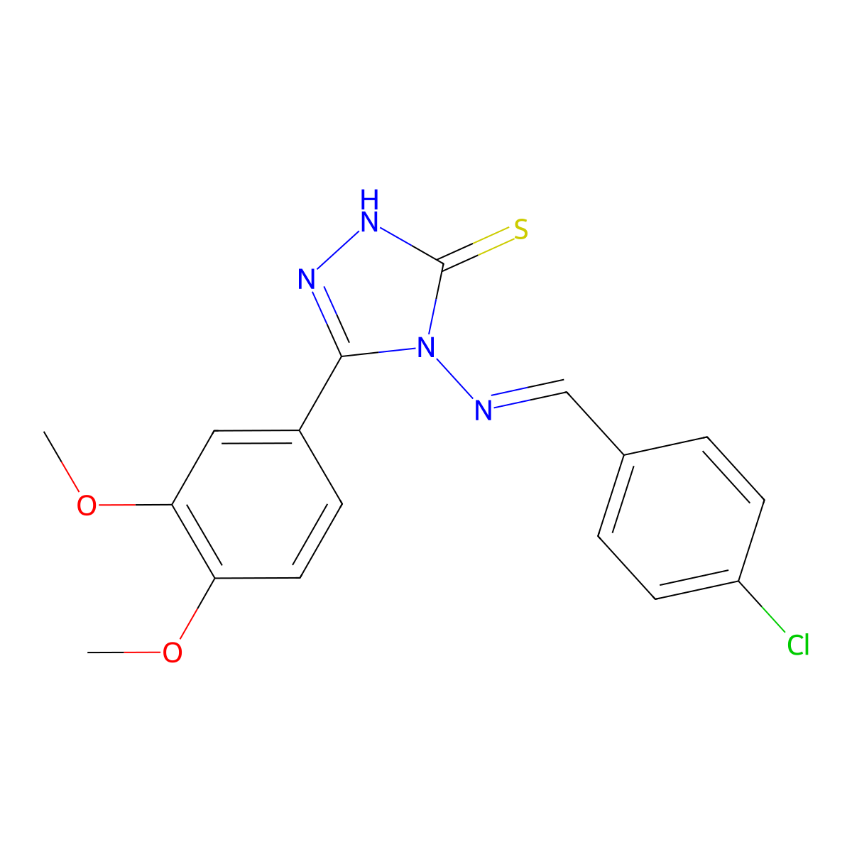 4-[[(4-Chlorophenyl)methylene]amino]-5-(3,4-dimethoxyphenyl)-2,4-dihydro-3H-1,2,4-triazole-3-thione molecular structure, CAS 125866-63-9