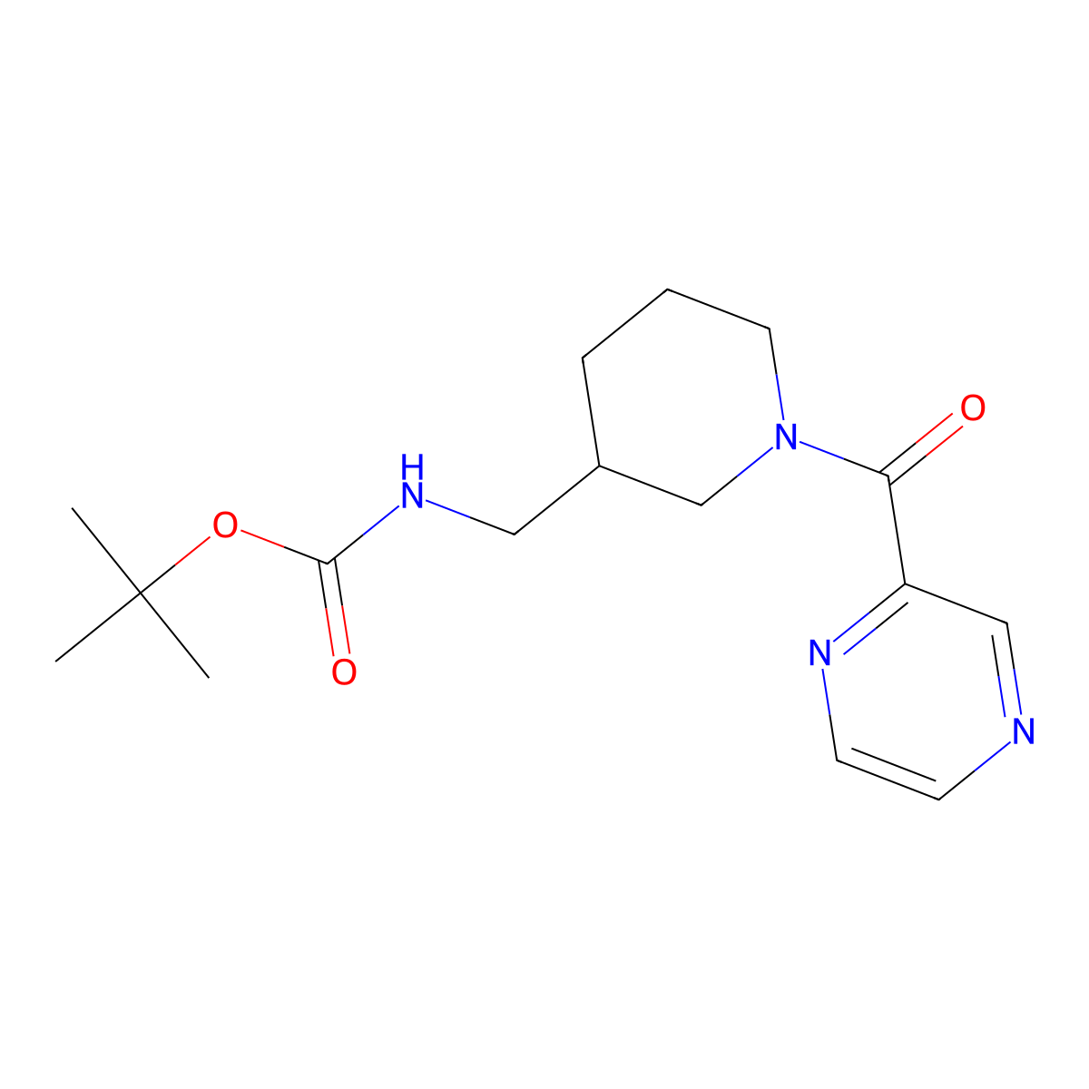 Tert-butyl ((1-(pyrazine-2-carbonyl)piperidin-3-yl)methyl)carbamate molecular structure, CAS 1258760-78-9