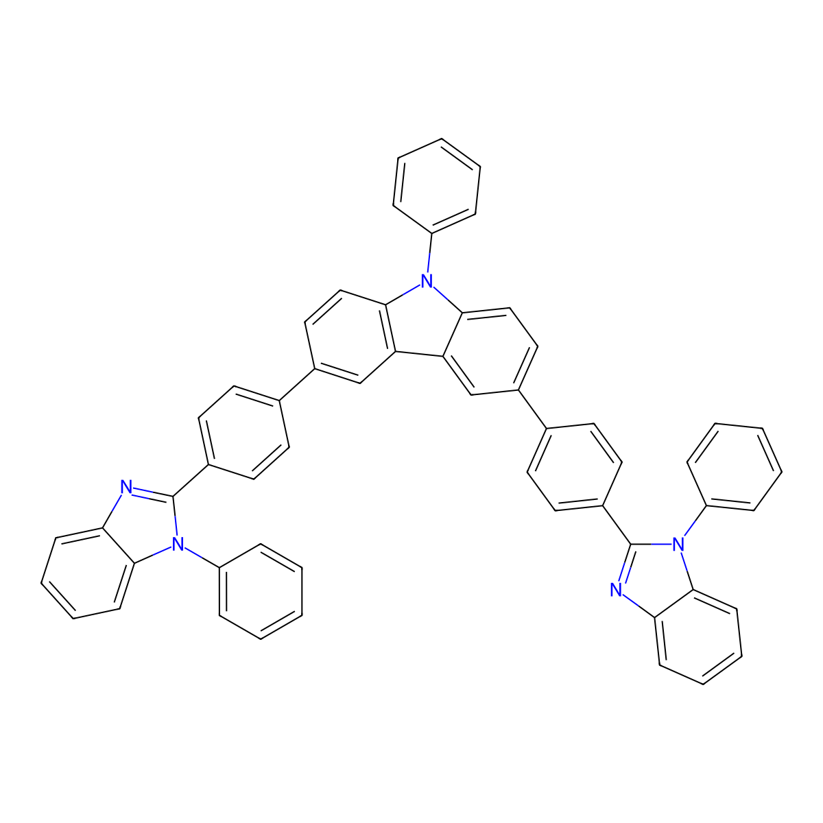 9-Phenyl-3,6-bis[4-(1-phenylbenzimidazol-2-yl)phenyl]carbazole molecular structure, CAS 1258780-50-5