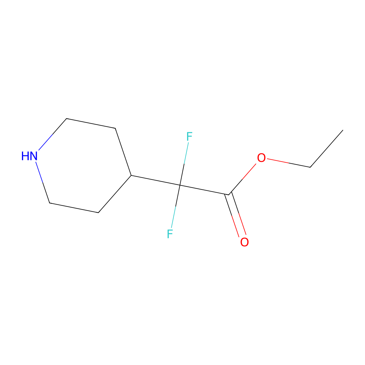 Ethyl 2,2-difluoro-2-(piperidin-4-yl)acetate molecular structure, CAS 1258826-61-7