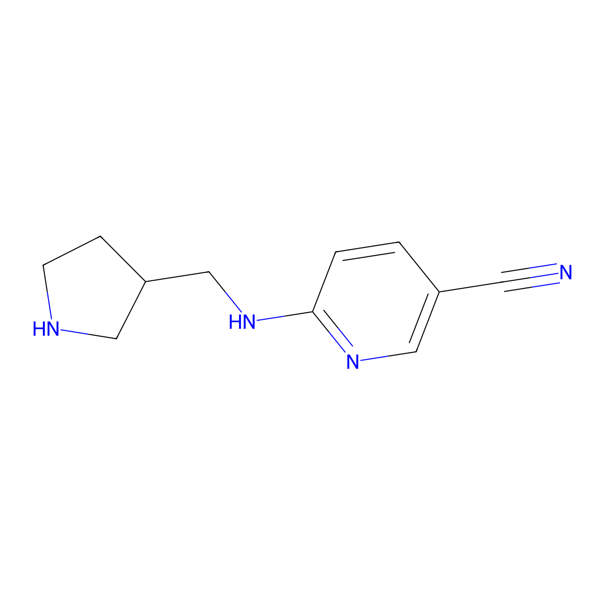 6-{[(Pyrrolidin-3-yl)methyl]amino}pyridine-3-carbonitrile molecular structure, CAS 1258826-80-0