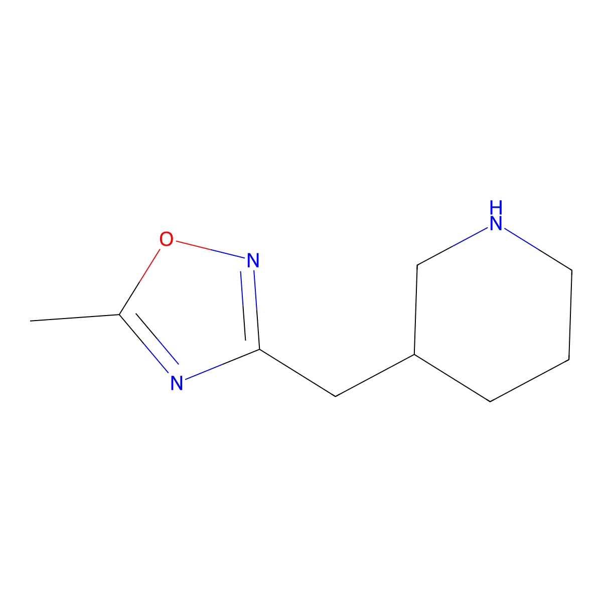 3-[(5-Methyl-1,2,4-oxadiazol-3-yl)methyl]piperidine molecular structure, CAS 1258826-83-3