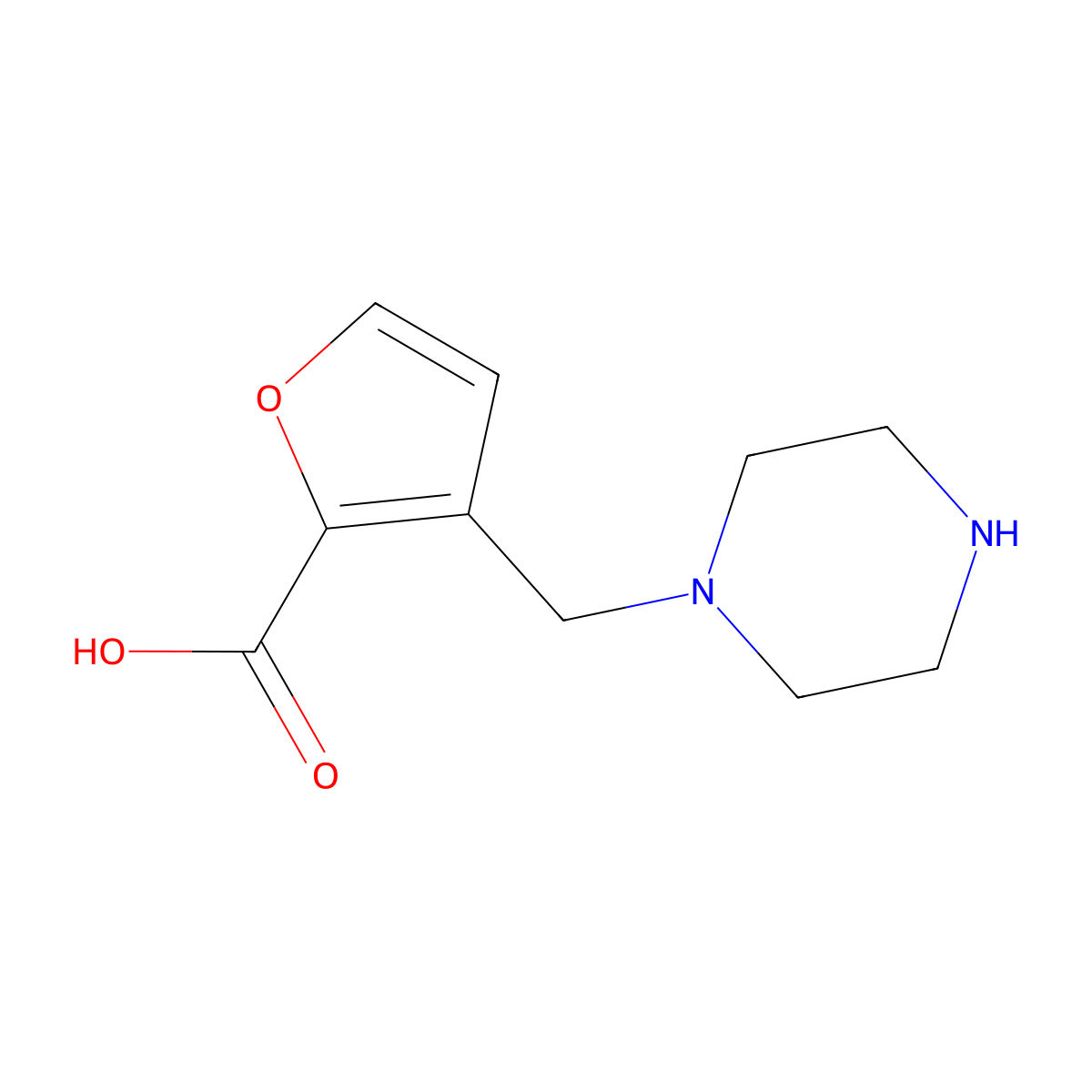 3-(Piperazin-1-ylmethyl)furan-2-carboxylic acid molecular structure, CAS 1258826-86-6