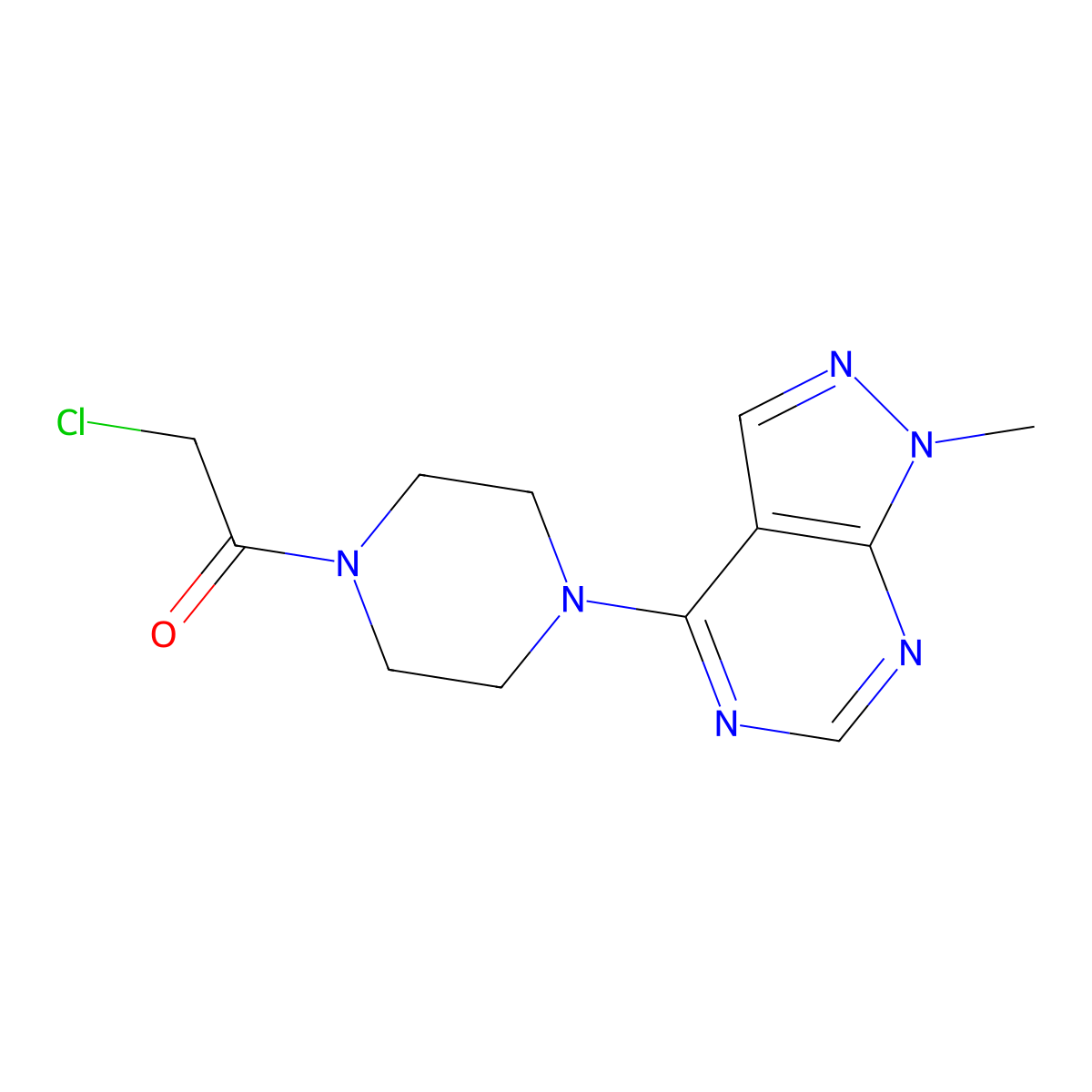 2-Chloro-1-(4-(1-methyl-1H-pyrazolo[3,4-d]pyrimidin-4-yl)piperazin-1-yl)ethan-1-one molecular structure, CAS 1258826-89-9