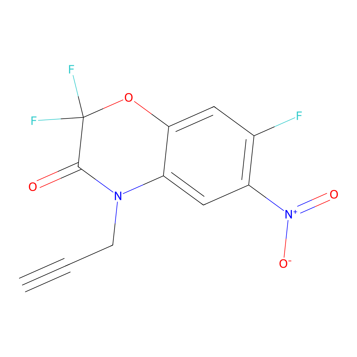 2,2,7-trifluoro-6-nitro-4-(prop-2-yn-1-yl)-3,4-dihydro-2H-1,4-benzoxazin-3-one molecular structure, CAS 1258836-76-8