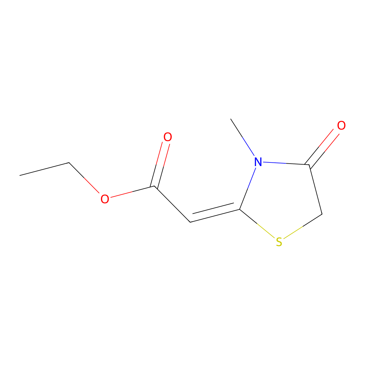 Ethyl 2-(3-methyl-4-oxothiazolidin-2-ylidene)acetate molecular structure, CAS 1258848-41-7