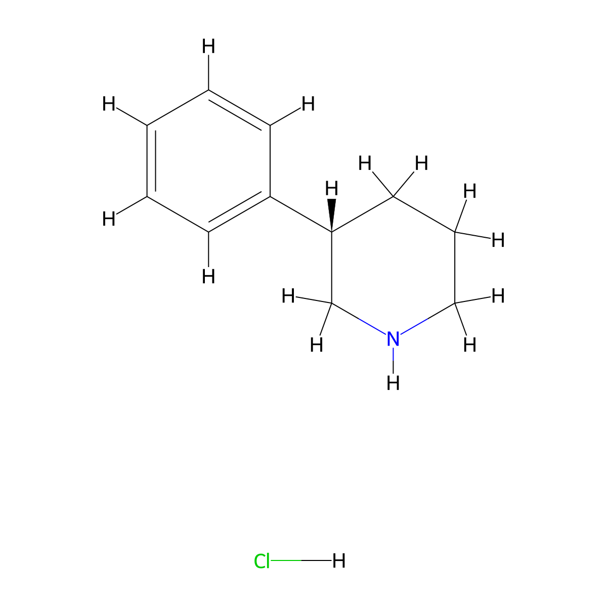 (S)-3-phenylpiperidine hydrochloride molecular structure, CAS 1258940-00-9