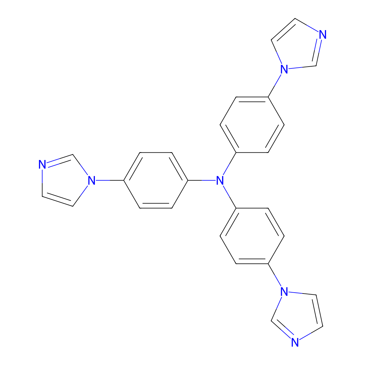 Tris(4-(1H-imidazol-1-yl)phenyl)amine molecular structure, CAS 1258947-79-3