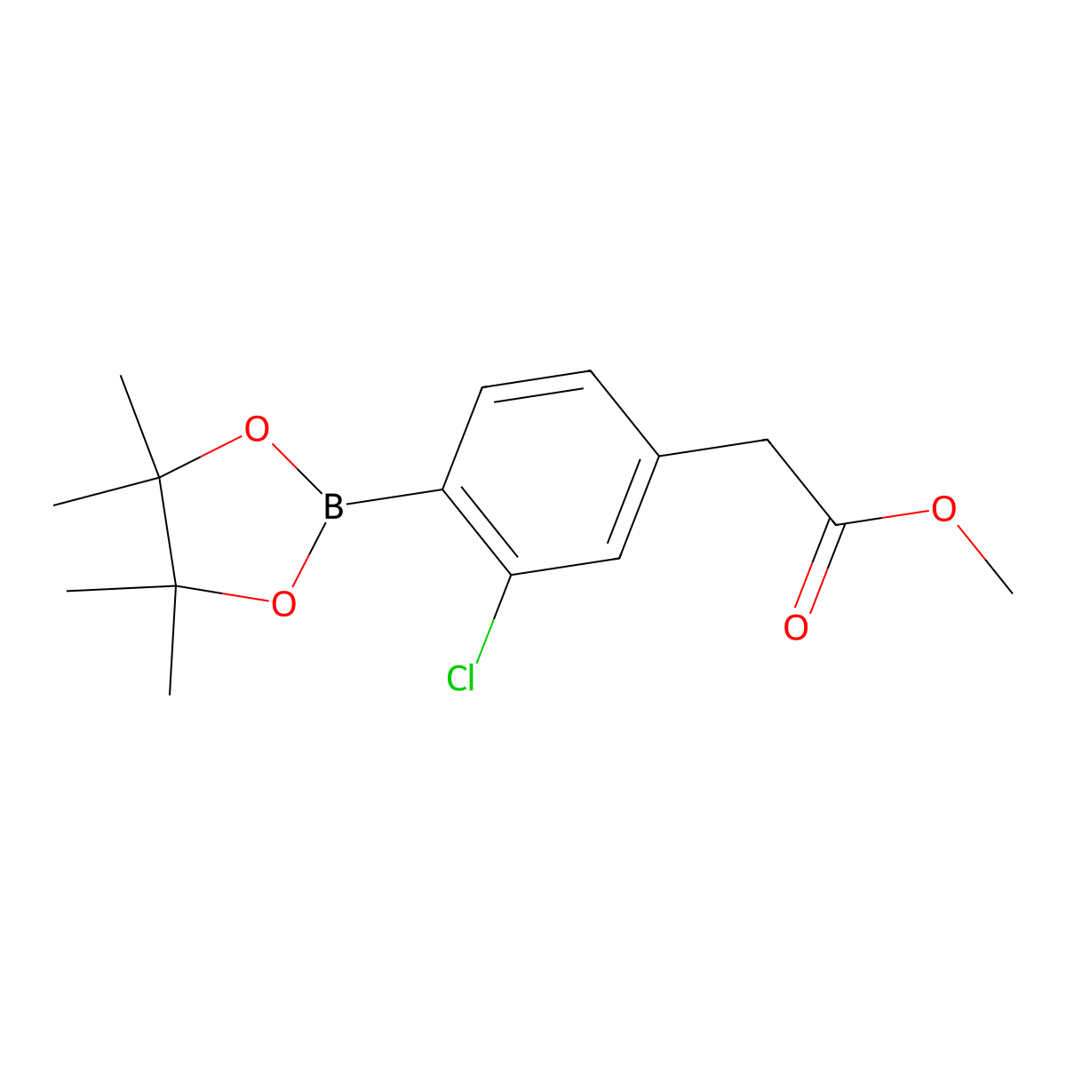 Benzeneacetic acid, 3-chloro-4-(4,4,5,5-tetramethyl-1,3,2-dioxaborolan-2-yl)-, methyl ester molecular structure, CAS 1259022-53-1