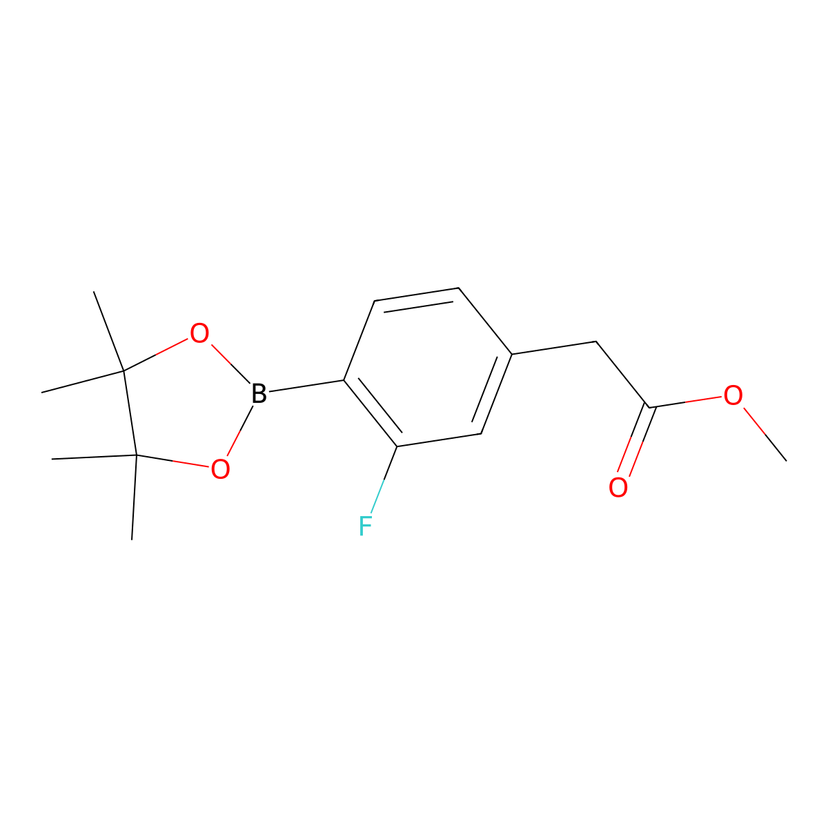 Methyl 2-[3-fluoro-4-(4,4,5,5-tetramethyl-1,3,2-dioxaborolan-2-yl)phenyl]acetate molecular structure, CAS 1259022-70-2