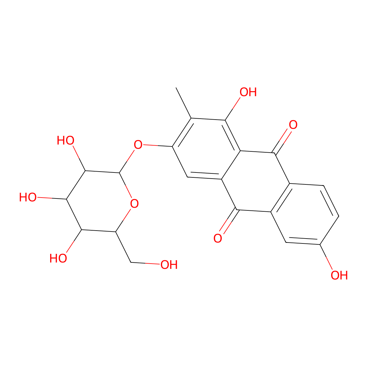 3-(beta-D-Glucopyranosyloxy)-1,6-dihydroxy-2-methyl-9,10-anthracenedione molecular structure, CAS 125906-49-2