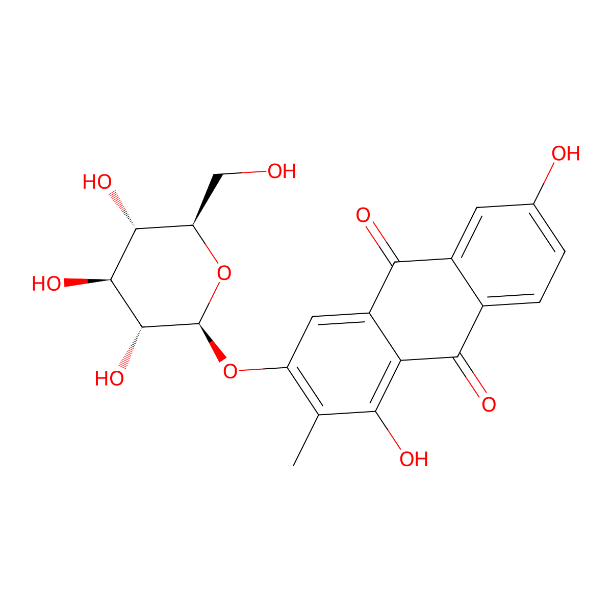 3-(beta-D-Glucopyranosyloxy)-1,6-dihydroxy-2-methyl-9,10-anthracenedione molecular structure, CAS 125906-49-2