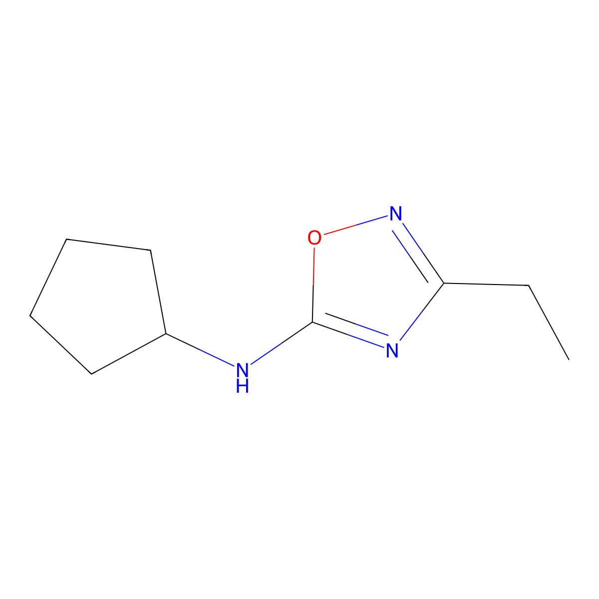 N-cyclopentyl-3-ethyl-1,2,4-oxadiazol-5-amine molecular structure, CAS 1259060-29-1