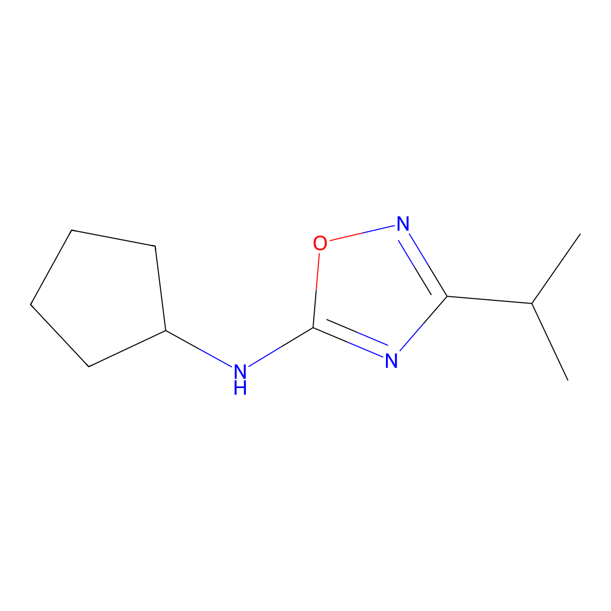 N-cyclopentyl-3-(propan-2-yl)-1,2,4-oxadiazol-5-amine molecular structure, CAS 1259064-32-8