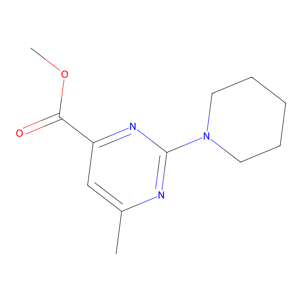 6-Methyl-2-piperidin-1-yl-pyrimidine-4-carboxylic acid methyl ester molecular structure, CAS 1259065-90-1