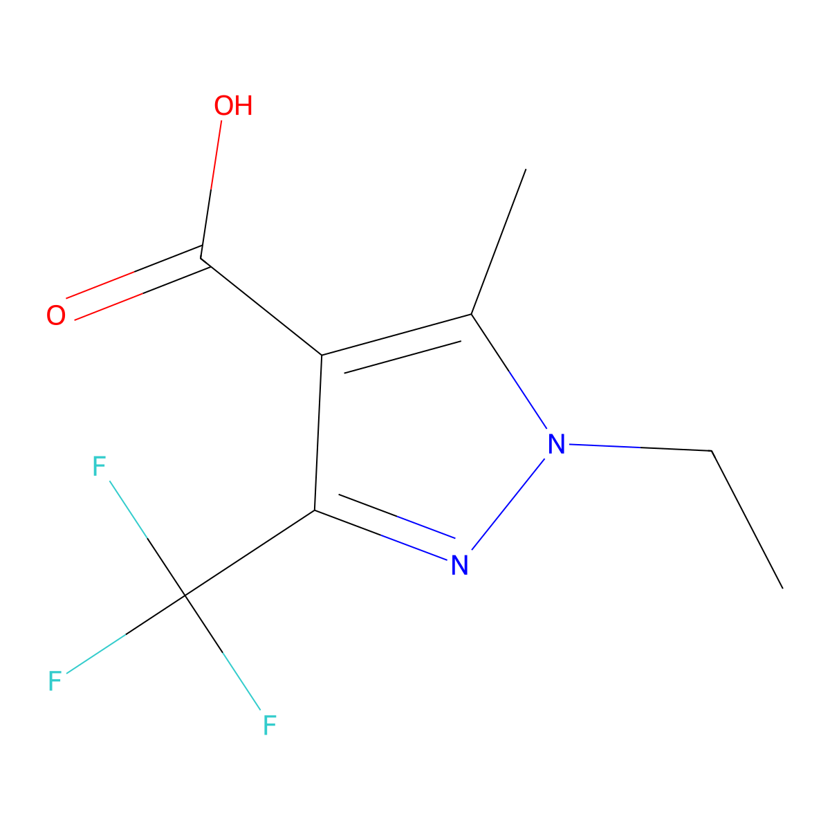 1-Ethyl-5-methyl-3-(trifluoromethyl)-1H-pyrazole-4-carboxylic acid molecular structure, CAS 1259077-95-6