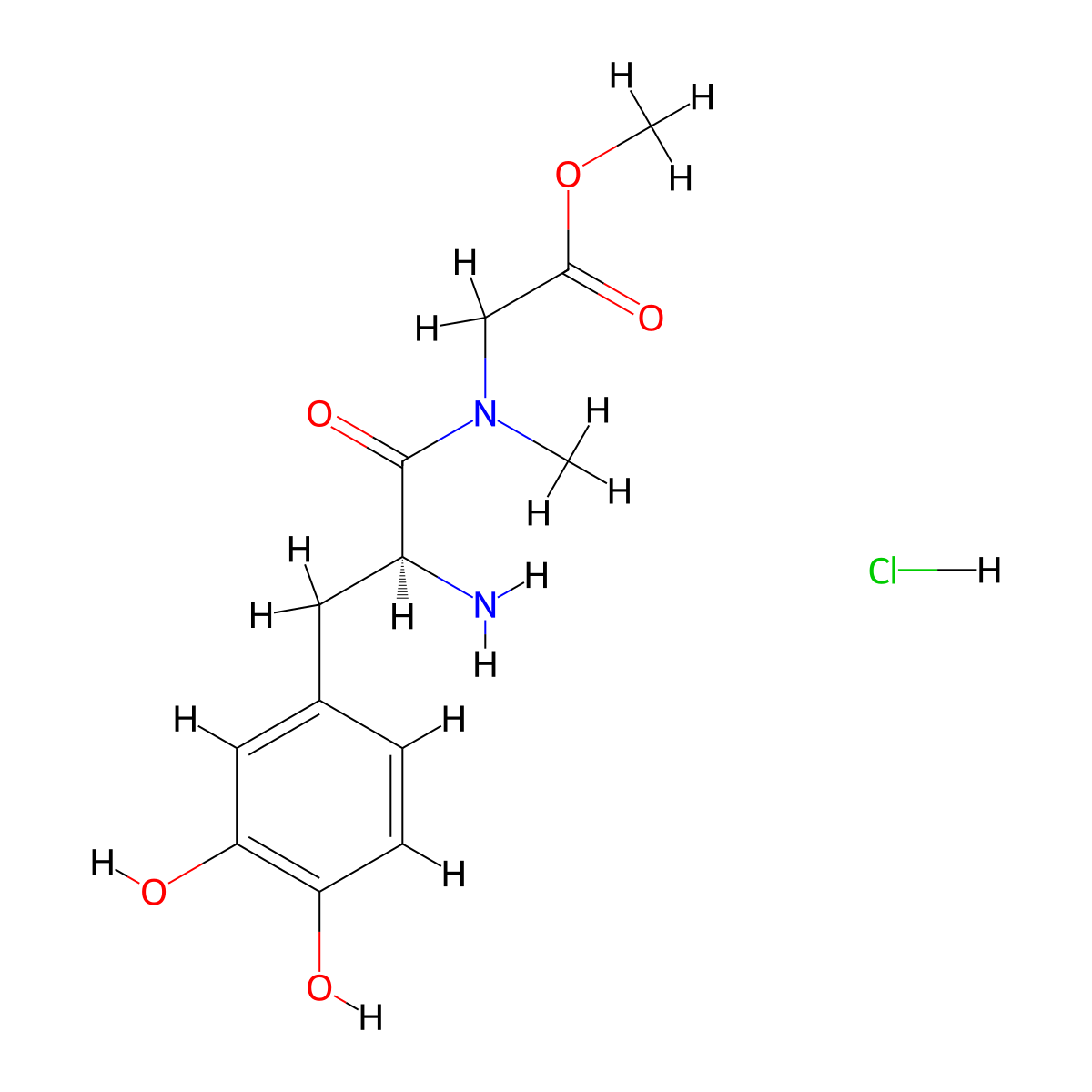 Methyl (S)-N-(2-amino-3-(3,4-dihydroxyphenyl)propanoyl)-N-methylglycinate hydrochloride molecular structure, CAS 1259085-47-6