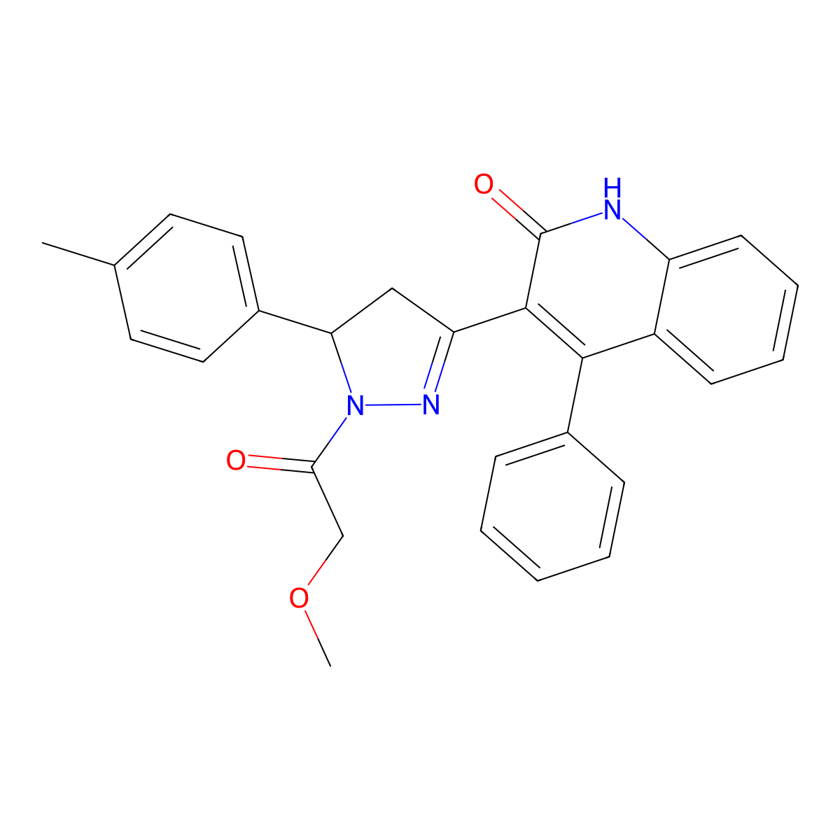 3-(1-(2-methoxyacetyl)-5-(p-tolyl)-4,5-dihydro-1H-pyrazol-3-yl)-4-phenylquinolin-2(1H)-one molecular structure, CAS 1259086-56-0