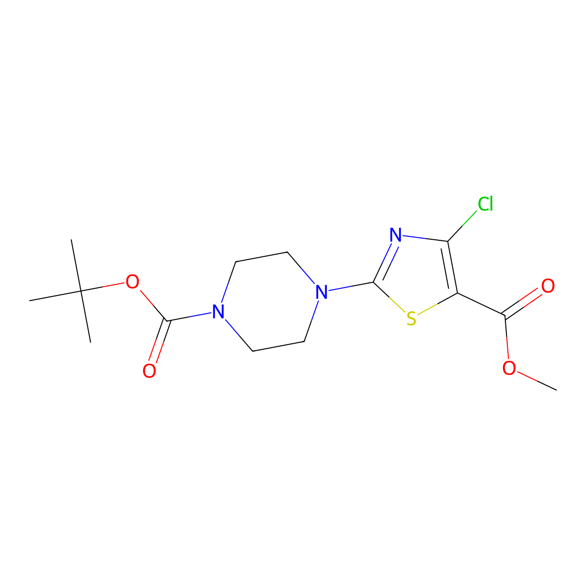 Tert-butyl 4-[4-chloro-5-(methoxycarbonyl)-1,3-thiazol-2-yl]piperazine-1-carboxylate molecular structure, CAS 1259096-14-4