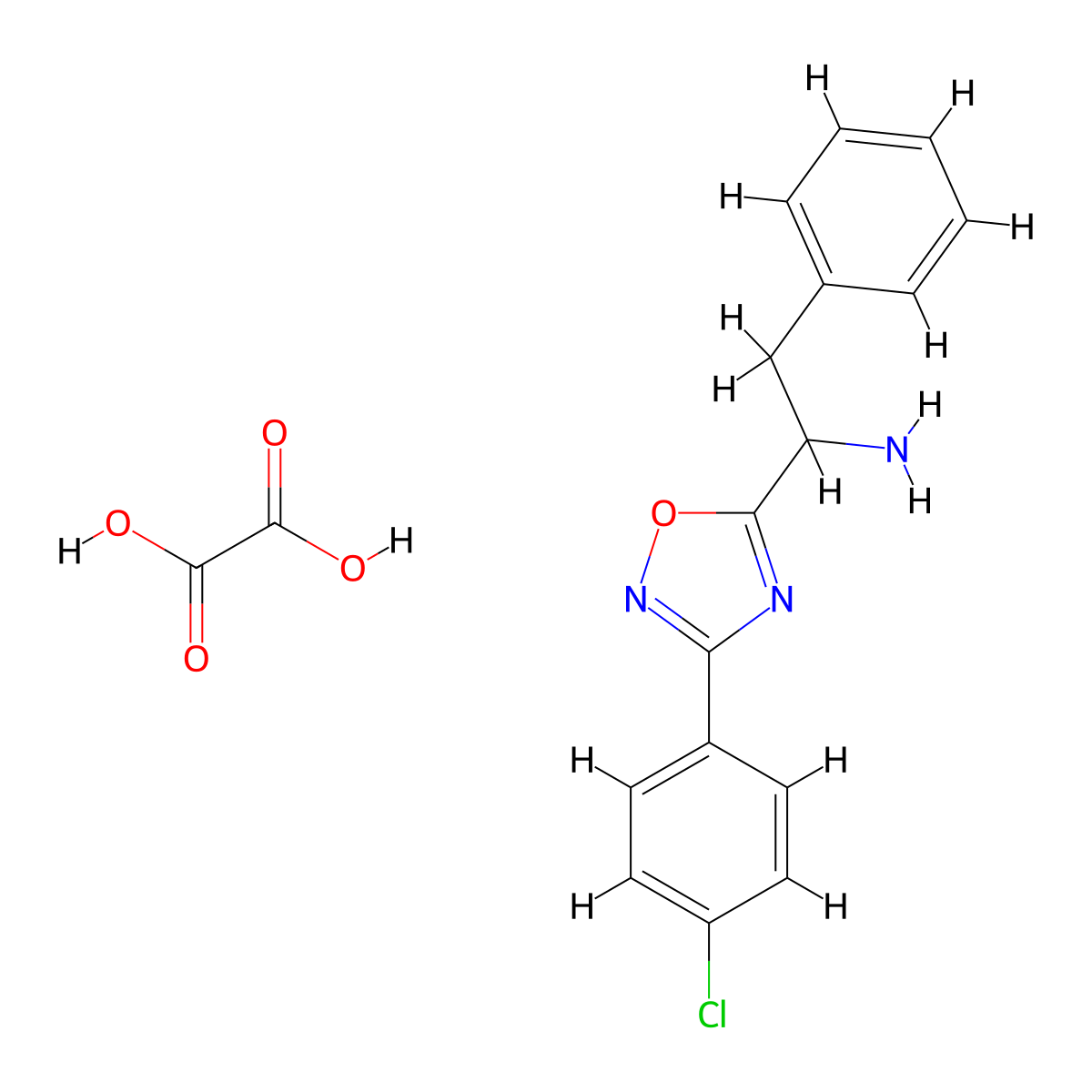 1-[3-(4-Chlorophenyl)-1,2,4-oxadiazol-5-yl]-2-phenylethan-1-amine, oxalic acid molecular structure, CAS 1259130-85-2